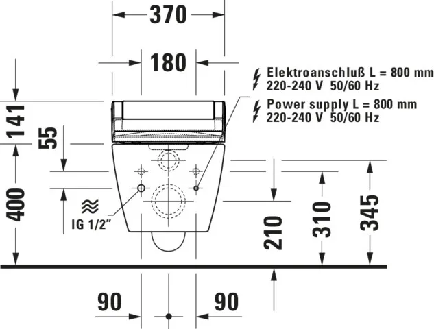 Wand-Tiefspül-WC „ME by Starck“ 37,3 × 35,5 × 57 cm, Befestigung verdeckt, mit Spülrand Wand-Tiefspül-WC „ME by Starck“ 37,3 × 35,5 × 57 cm, Befestigung verdeckt, mit Spülrand