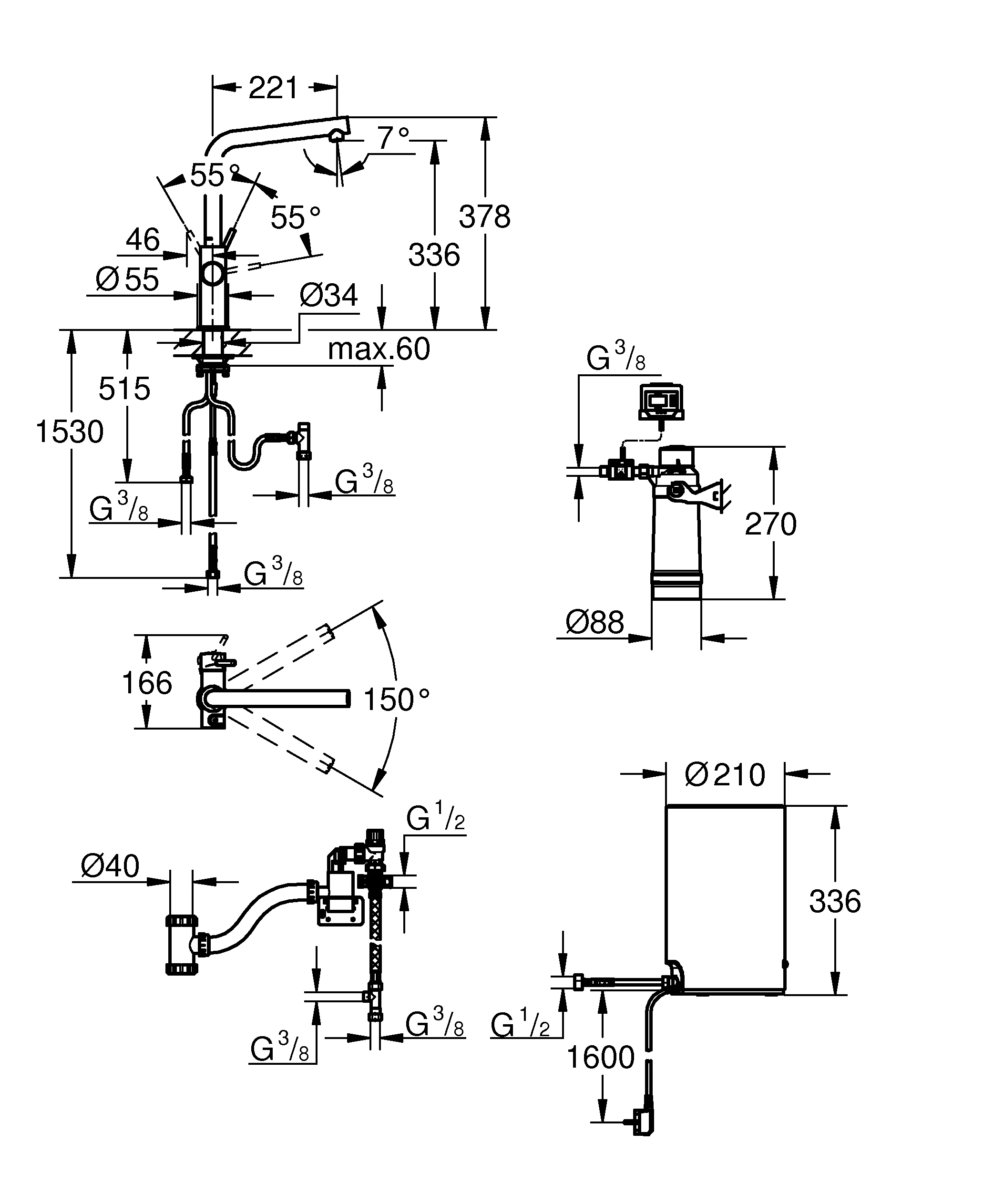 Armatur und Boiler Red Duo 30327_1, Größe M, L-Auslauf, Einlochmontage, chrom