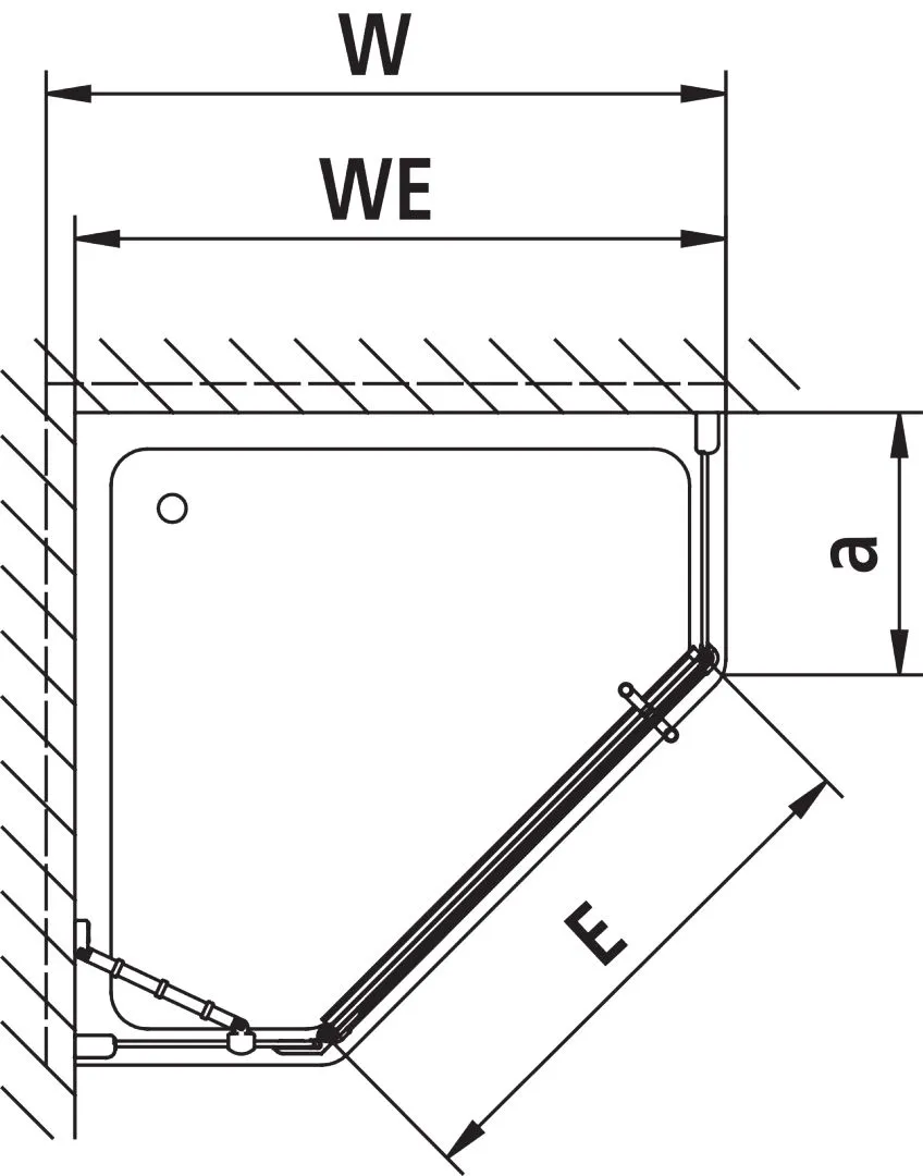 Kermi Duschdesign Fünfeck-Duschkabine mit Pendeltür rechts mit Festfeldern für gleichschenklige Wannen „PASA XP“ Glas SR Opaco, Profile Silber Hochglanz, BV: 870 - 900 mm GAK: 855 - 885 mm WE: 880 - 910 mm H: 1850 mm