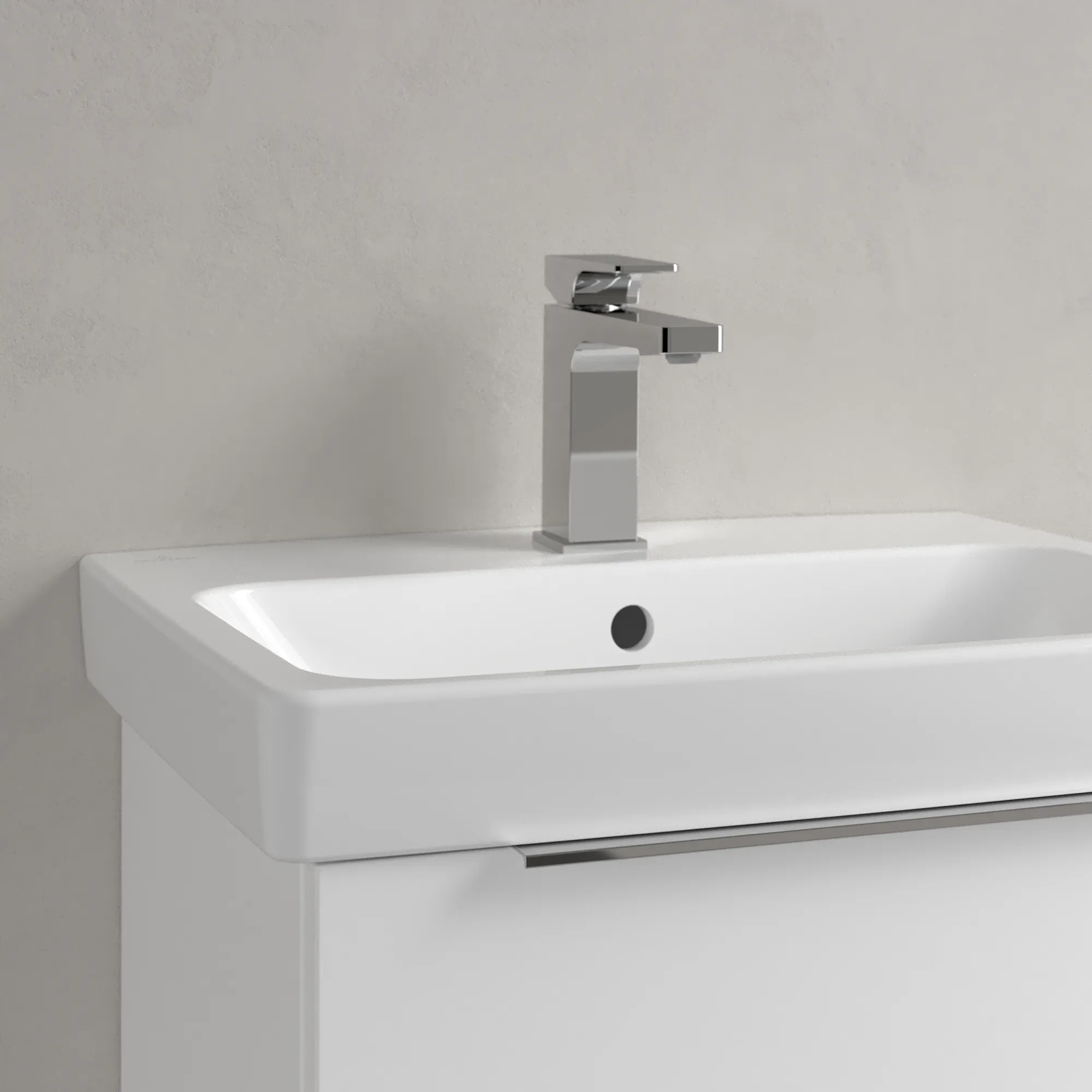 Villeroy & Boch Waschbecken „Architectura“ 550 × 420 × 165 mm, ohne Hahnlochbohrung, für Becken mittig in Weiß Alpin Villeroy & Boch Waschbecken „Architectura“ 550 × 420 × 165 mm, ohne Hahnlochbohrung, für Becken mittig in Weiß Alpin