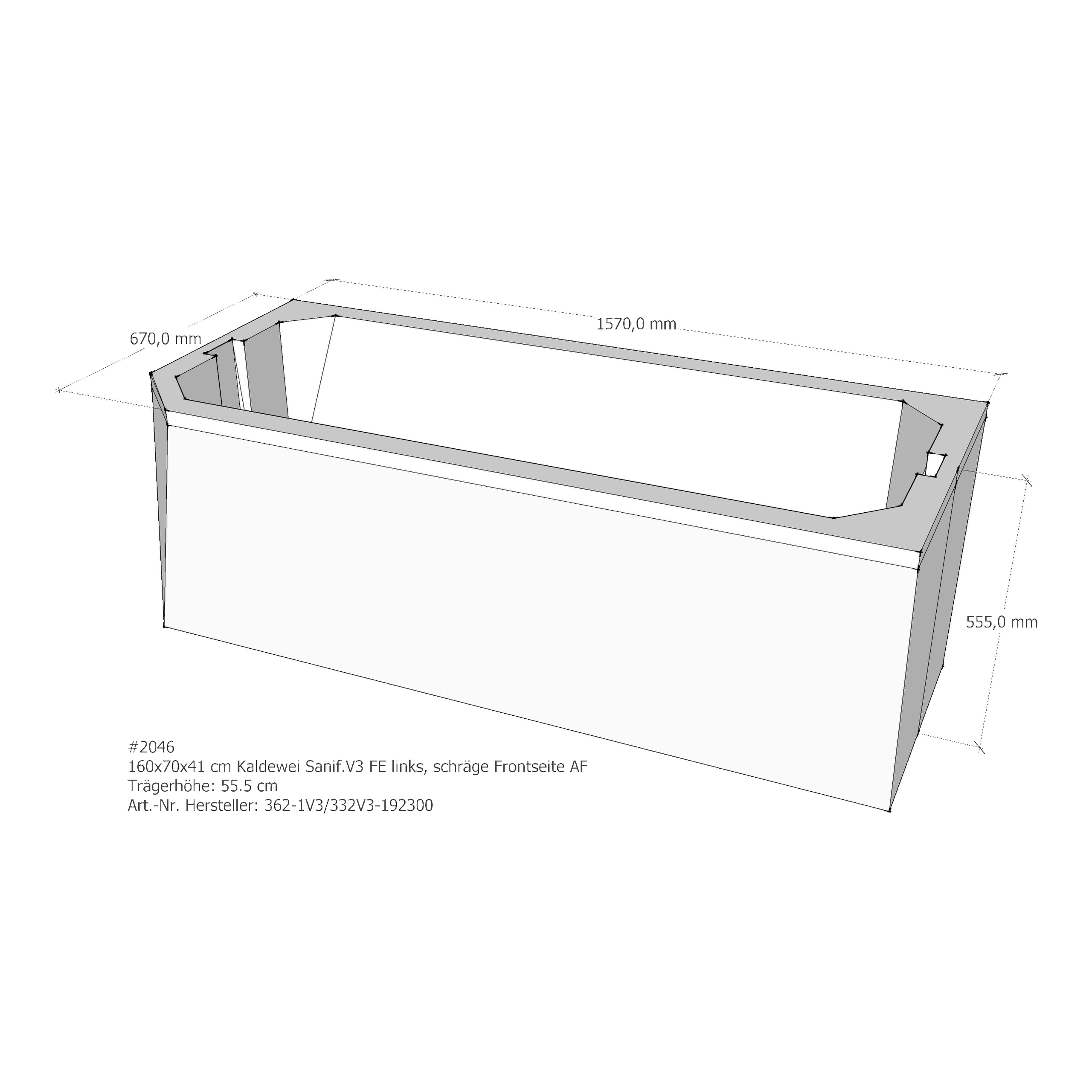 Badewannenträger für Kaldewei Saniform V3 FE links schräge Frontseite 160 × 70 × 41 cm Badewannenträger für Kaldewei Saniform V3 FE links schräge Frontseite 160 × 70 × 41 cm