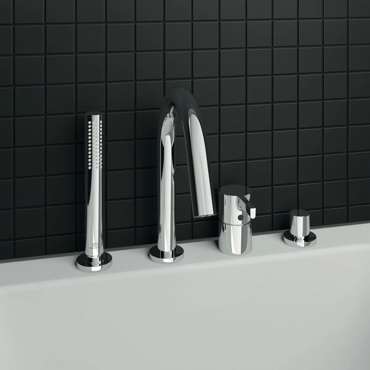 Ideal Standard Joy Armaturen, 4-Loch Wannenrandarmatur JOY, Auslauf, Stab-Handbrause und Umsteller, Chrom Ideal Standard Joy Armaturen, 4-Loch Wannenrandarmatur JOY, Auslauf, Stab-Handbrause und Umsteller, Chrom