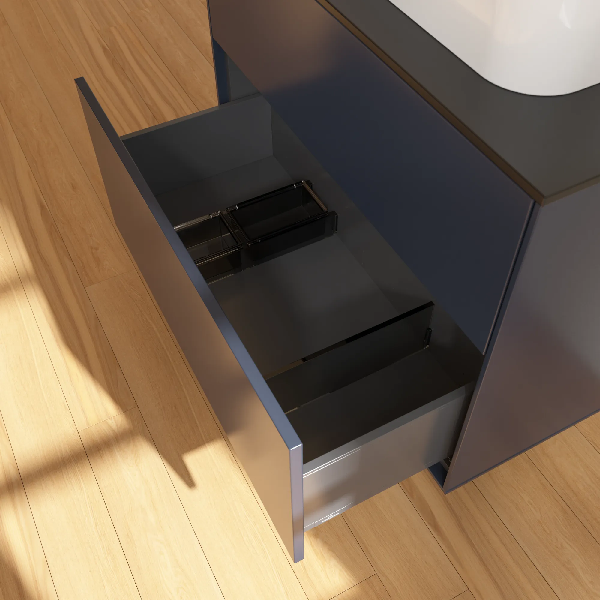 Villeroy & Boch Finion Waschbeckenunterschrank G34, 800 x 603 x 501 mm, Midnight Blue Matt Lacquer / Glass Black Matt