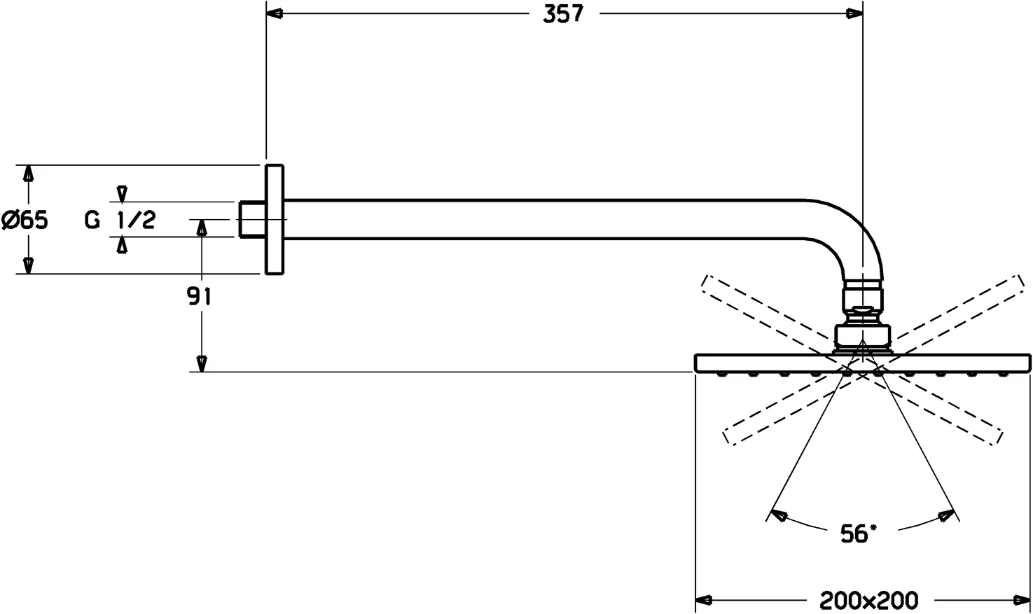 HansaVIVA Kopfbrause HansaVIVA 4426 1-strahlig 200x200mm Ausladung 357mm DN15 Chrom
