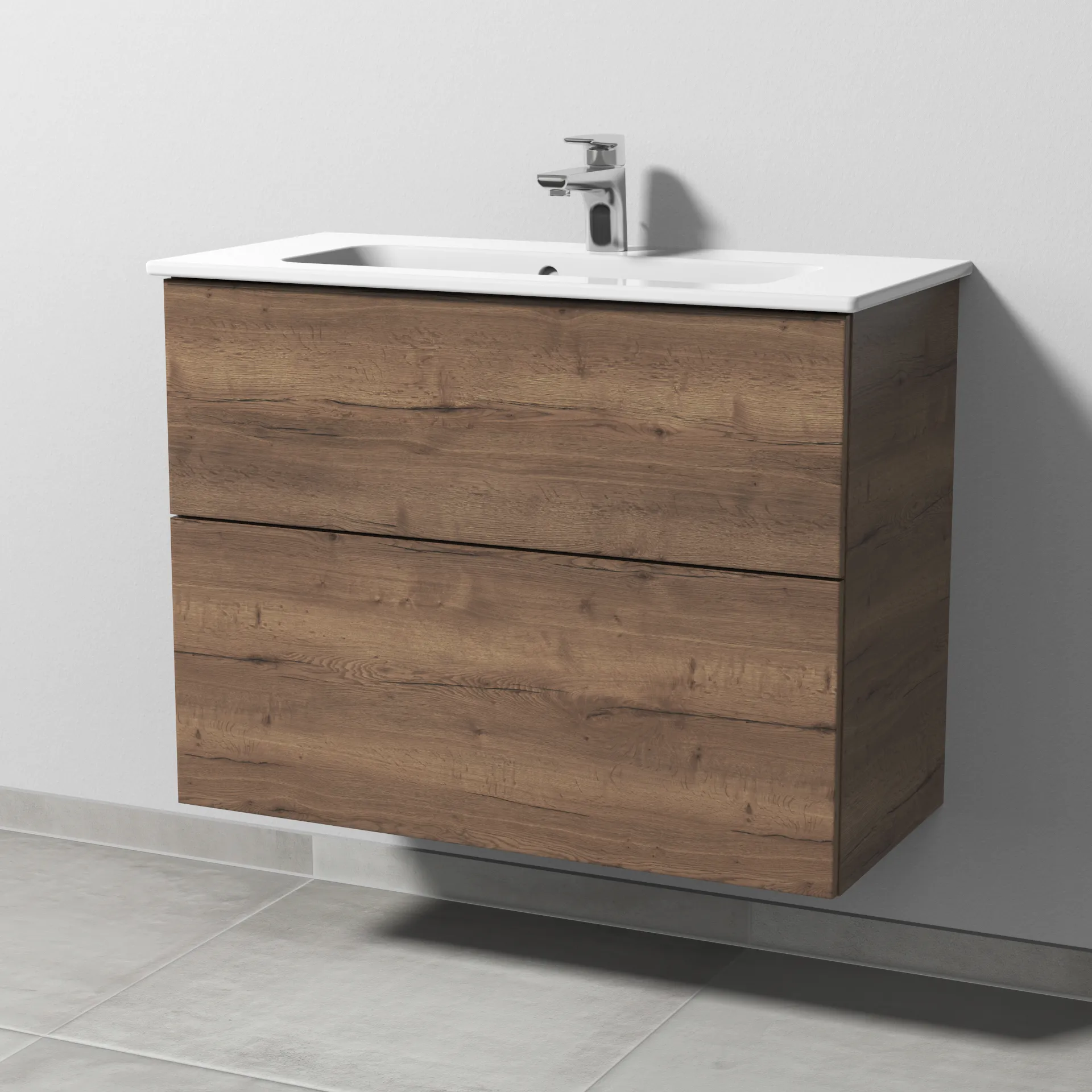 Sanipa Waschtischunterschrank „3way“ passend zu Keramik-Waschtische ME by Starck von Duravit 800 × 613 × 382 mm in Eiche Tabak