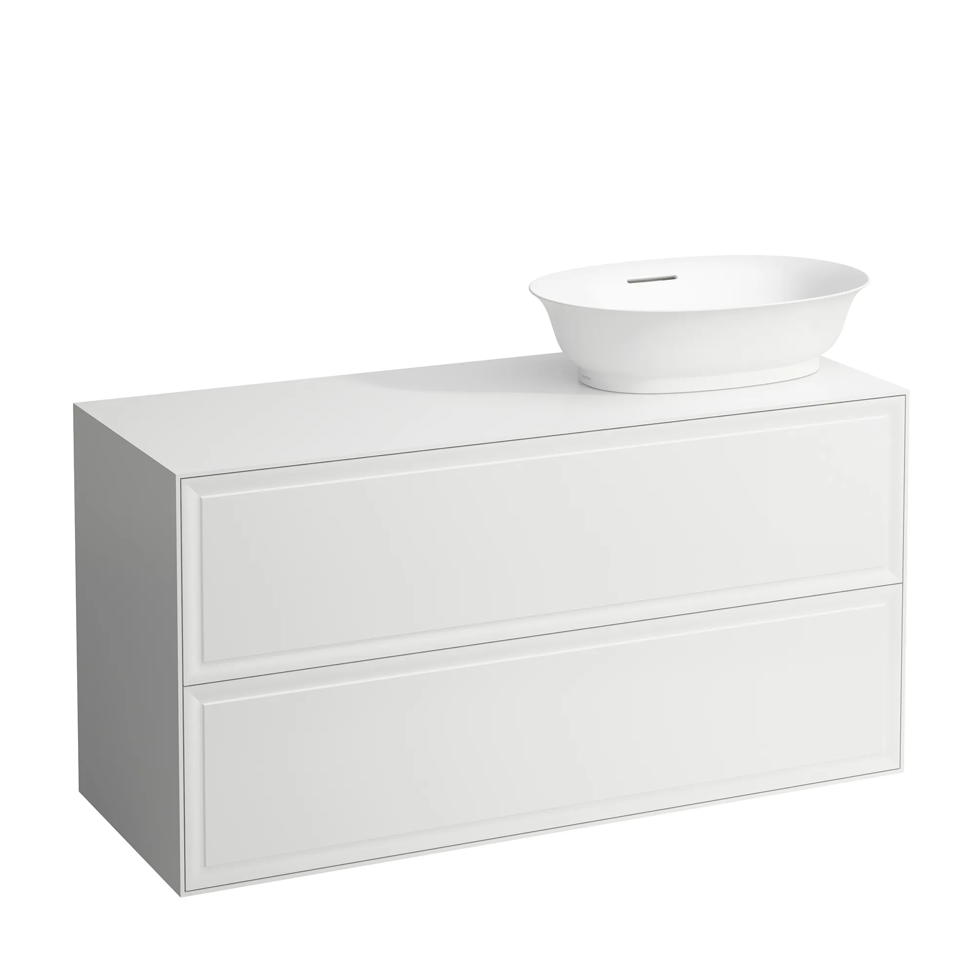 Laufen Waschtischunterbau „THE NEW CLASSIC“ 1177 × 600 × 457 mm Weiß matt, rechts Becken: rechts / Front- & Korpusfarbe: Weiß matt / Größe: 117,7 × 60 cm / Schubladen: 2