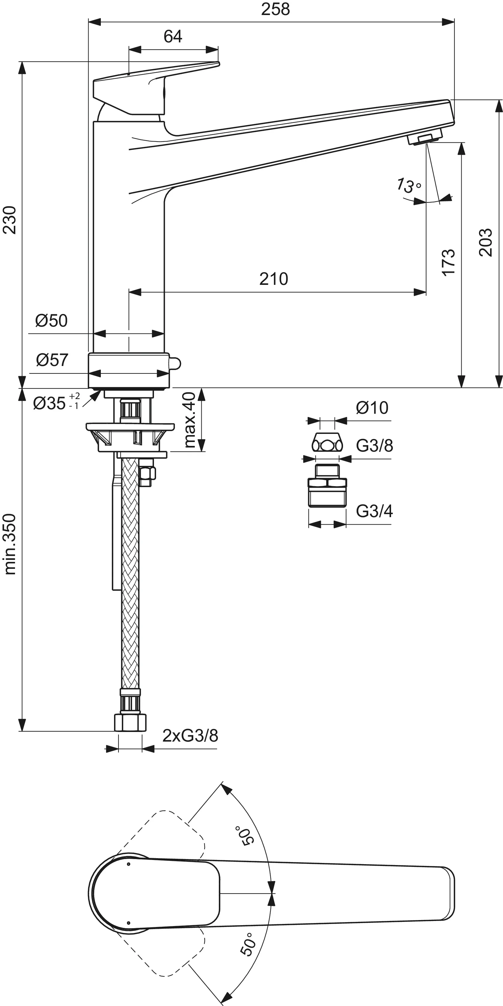 Küchenarmatur Ceraplan mit hohem Auslauf Ausladung 210mm mit Absperrventil Chrom Küchenarmatur Ceraplan mit hohem Auslauf Ausladung 210mm mit Absperrventil Chrom