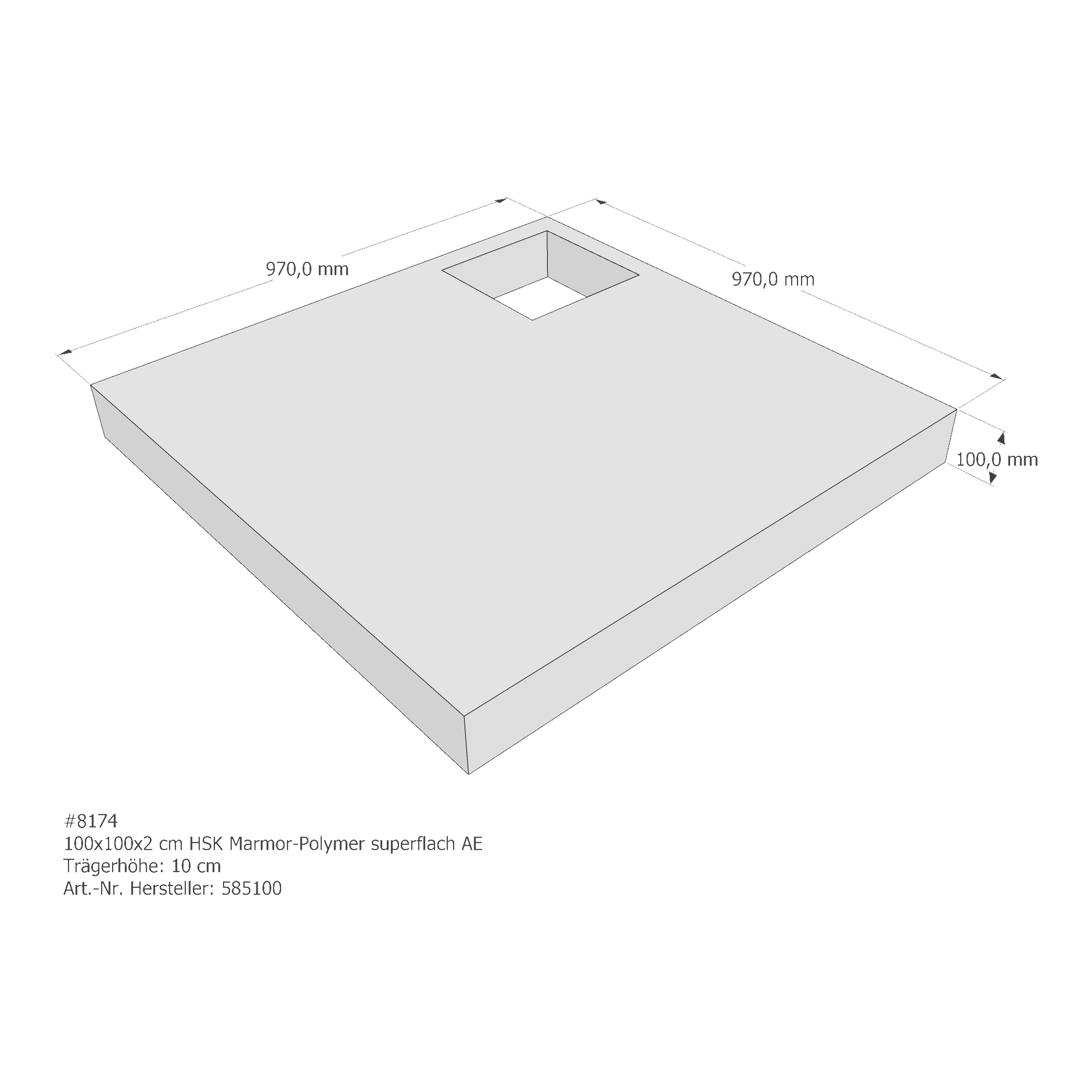 Duschwannenträger für HSK Marmor-Polymer superflach 100 × 100 × 2 cm