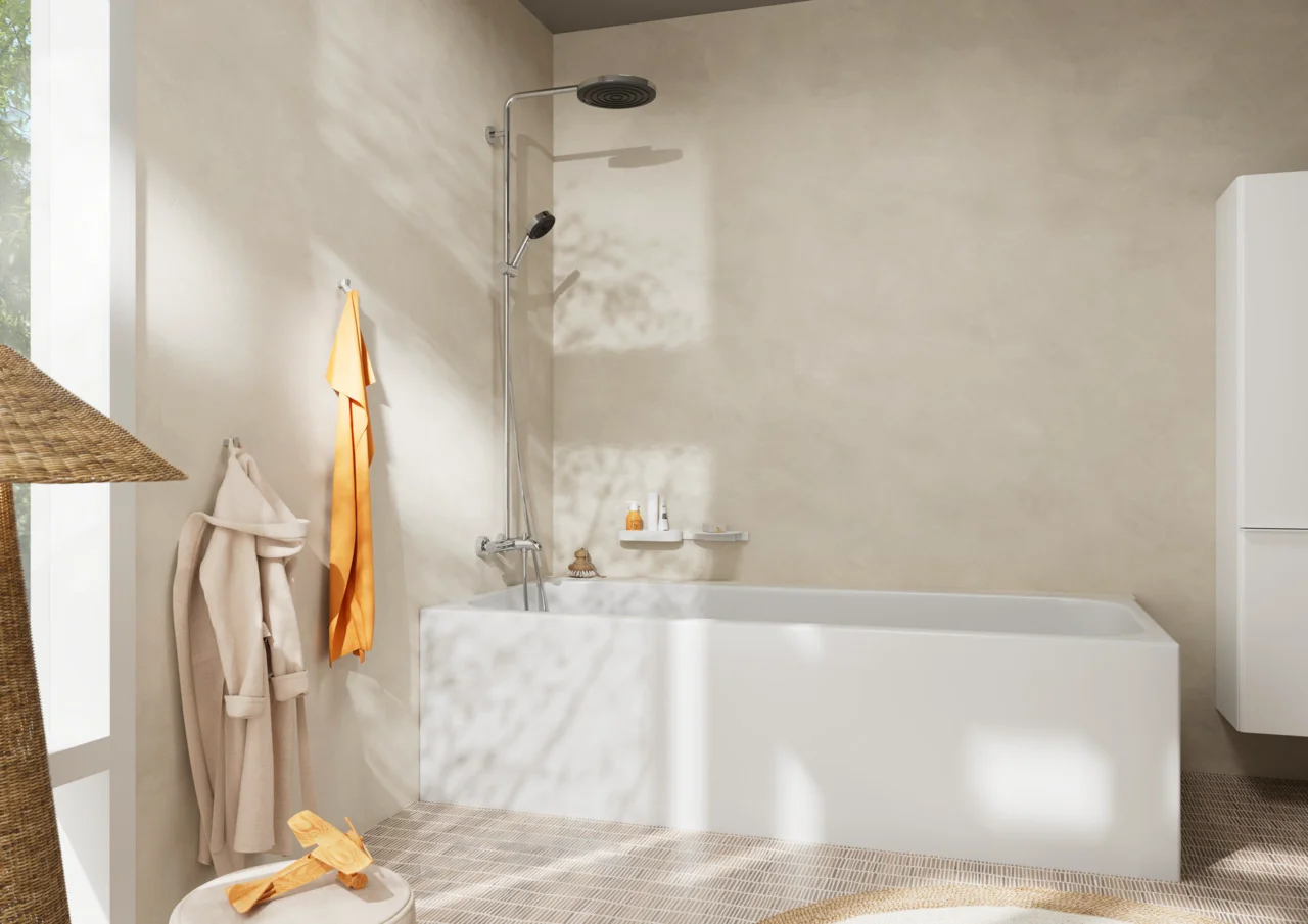 Hansgrohe Pulsify S Puro Showerpipe EcoSmart Aufputz chrom, 1jet Kopfbrause, 3 Verbraucher, DN15, 460 mm Brausearmlänge