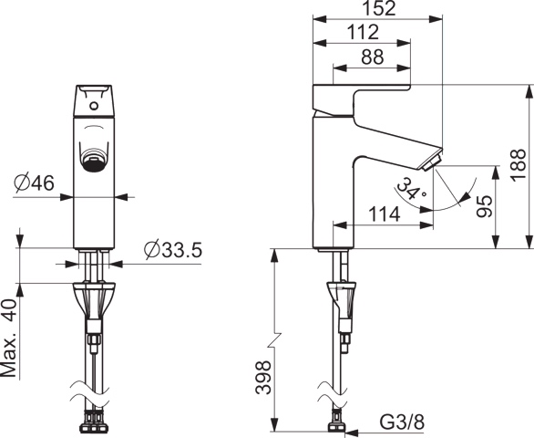 Einhand-Waschtischarmatur „Vantis XL“ Ausladung 114 mm in Chrom