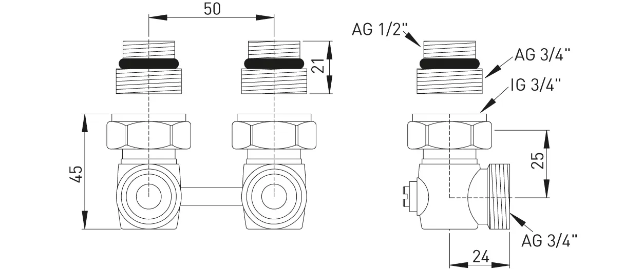 ASW HG-TEC Zweirohr-Hahnblock Eckform ½″ Messing vernickelt ASW HG-TEC Zweirohr-Hahnblock Eckform ½″ Messing vernickelt