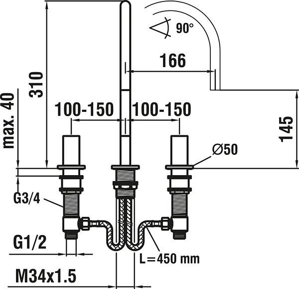Laufen KARTELL Laufen 3-Loch Waschtischmischer H312333 chrom, Schwenkauslauf, 165 mm Laufen KARTELL Laufen 3-Loch Waschtischmischer H312333 chrom, Schwenkauslauf, 165 mm