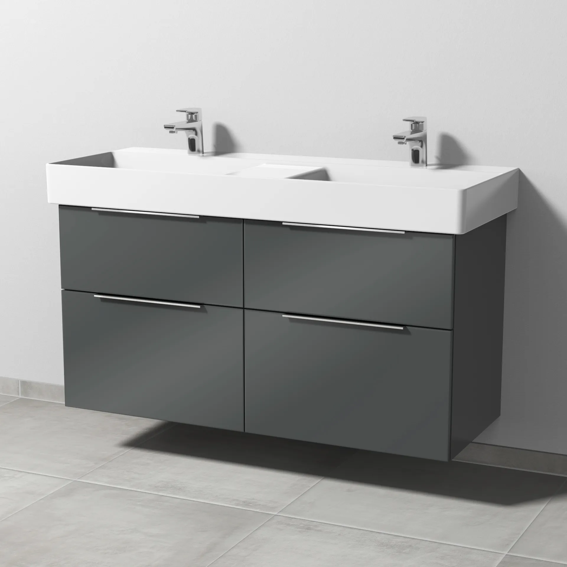 Sanipa Waschtischunterschrank „3way“ passend zu Keramik-Waschtische Dura Square von Duravit 1140 × 588 × 447 mm in Anthrazit (glanz)