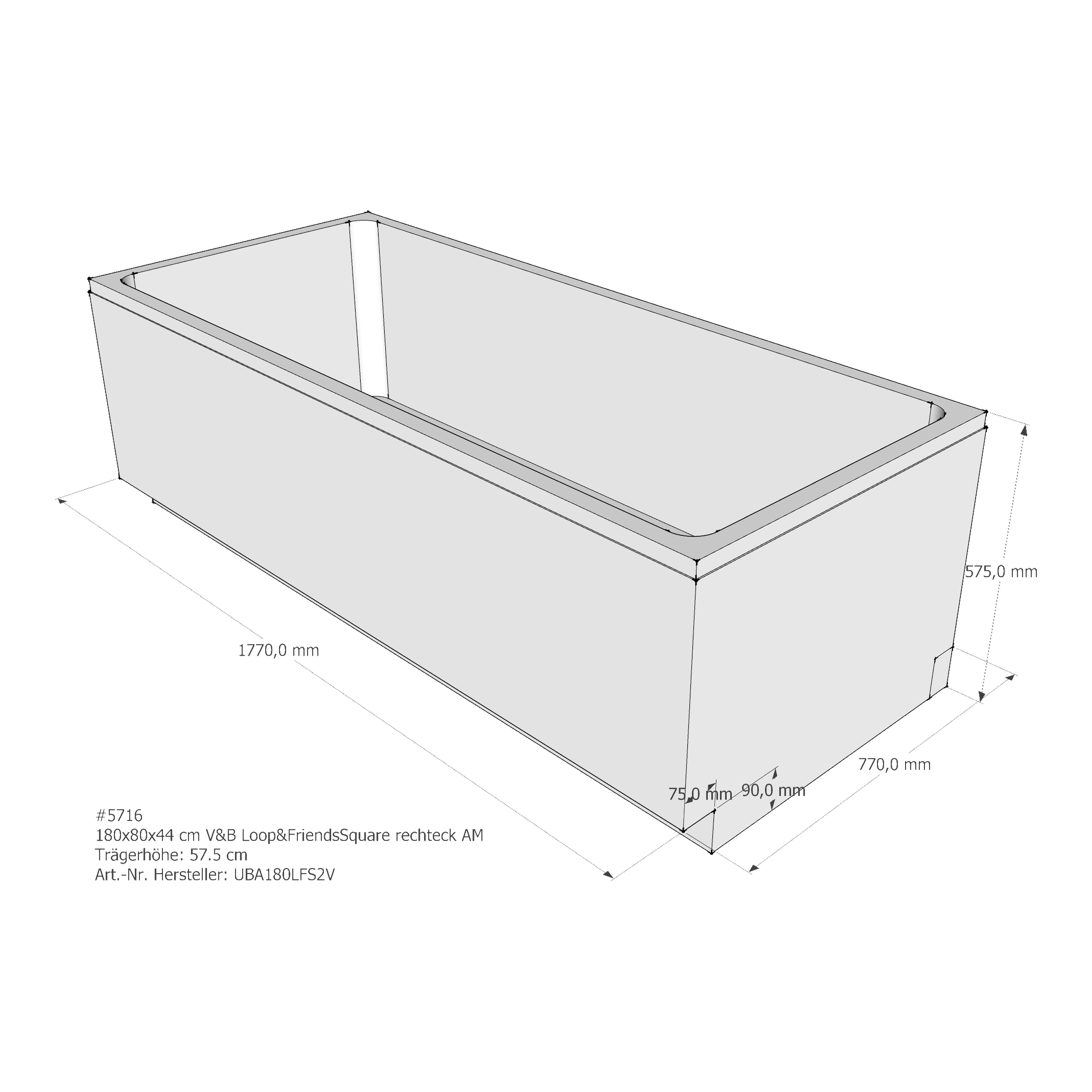 Badewannenträger für Villeroy & Boch Loop&amp;Friends Square 180 × 80 × 44 cm