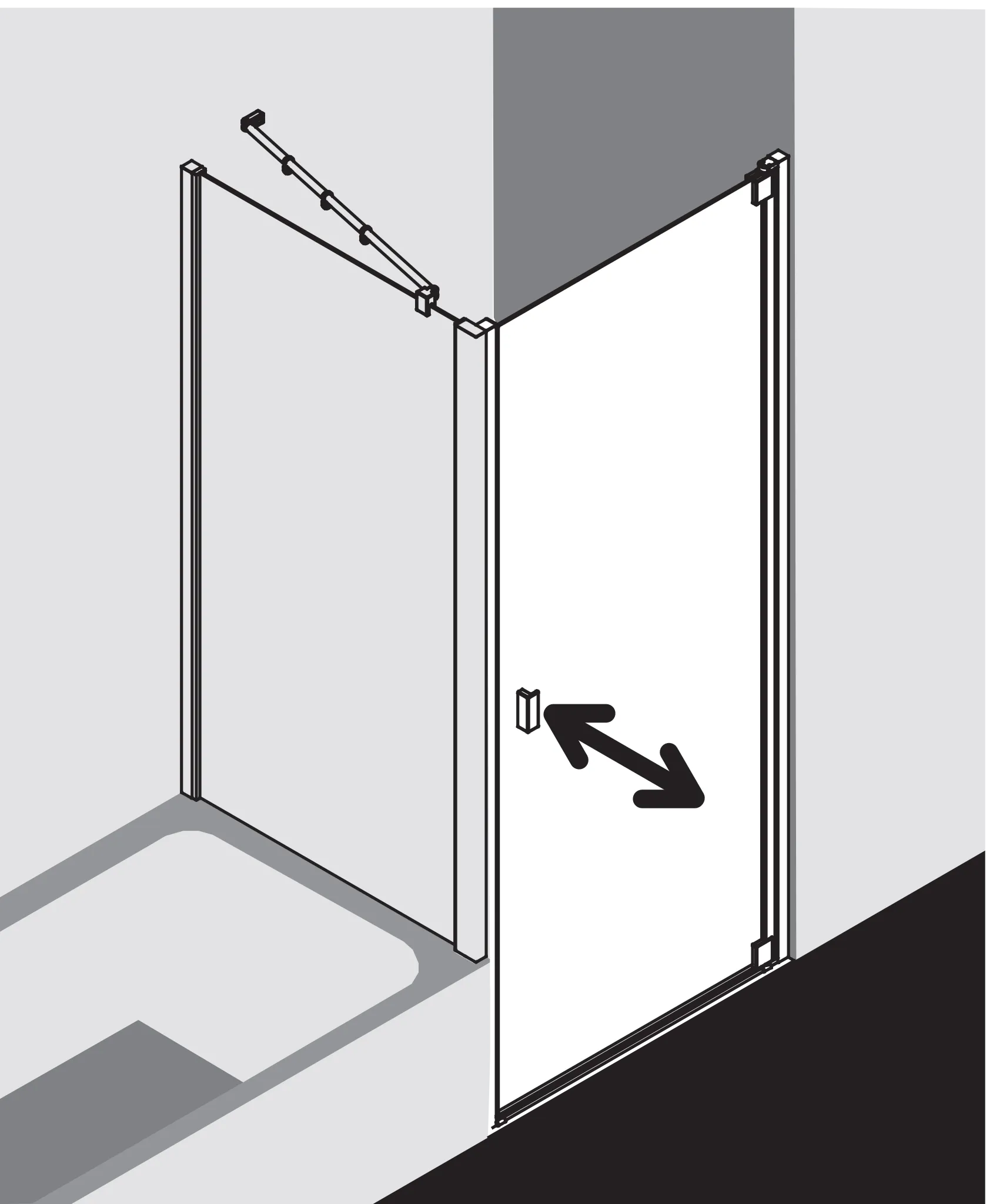 Kermi Pendeltür 1-flügelig links für Nische und Ecke „RAYA“ Glas Klar Dekor Stripe 3, Profile Silber Mattglanz, BV: 768 - 808 mm GAK: 755 - 785 mm WE: 768 - 808 mm H: 2000 mm Kermi Pendeltür 1-flügelig links für Nische und Ecke „RAYA“ Glas Klar Dekor Stripe 3, Profile Silber Mattglanz, BV: 768 - 808 mm GAK: 755 - 785 mm WE: 768 - 808 mm H: 2000 mm