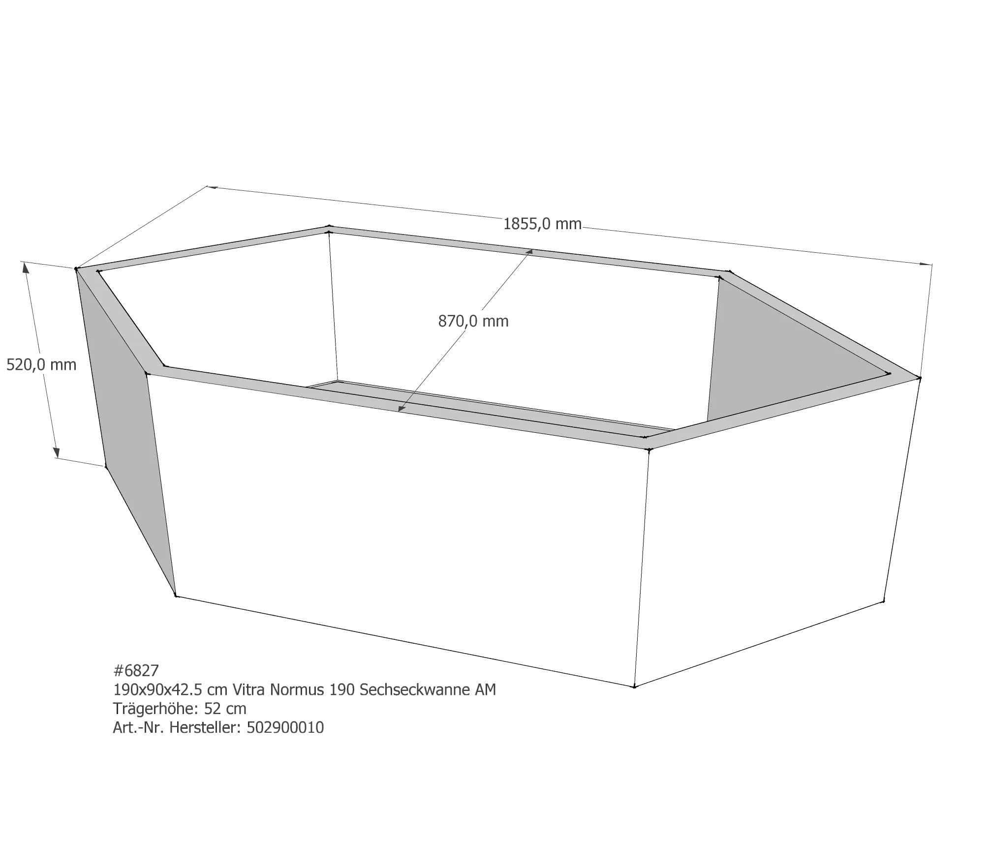 Badewannenträger für VitrA Normus 190 190 × 90 × 42,5 cm