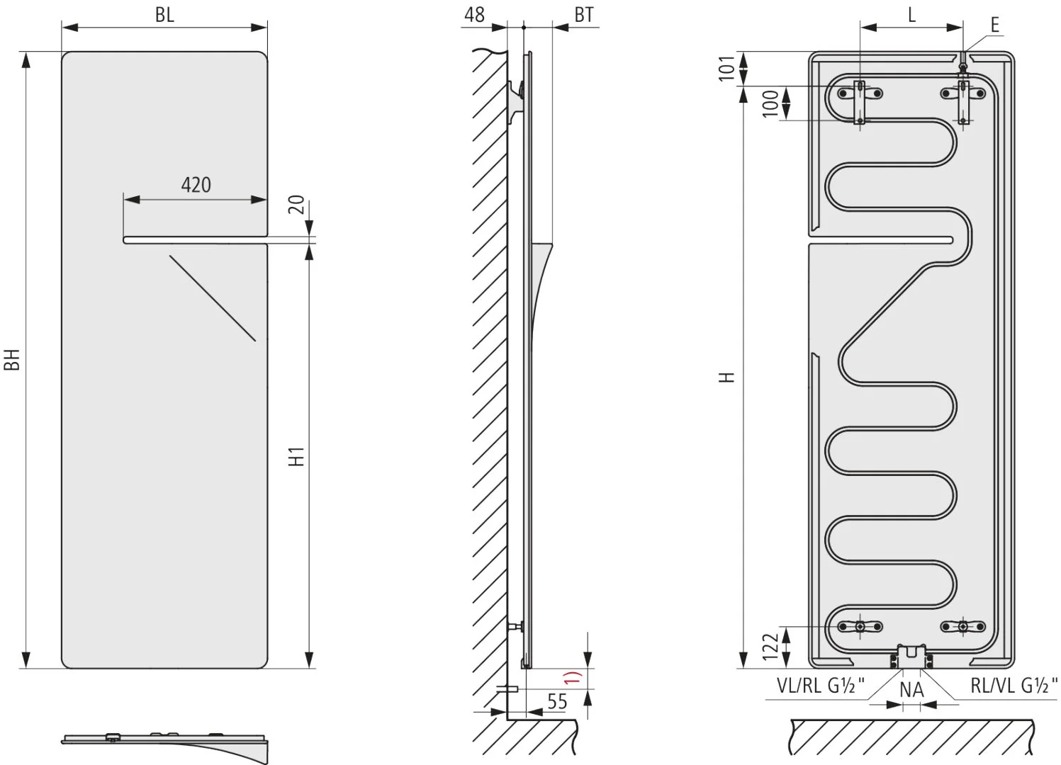 Kermi Design-Heizkörper „Ineo®“ 60 × 140 cm, links in Ivory Kermi Design-Heizkörper „Ineo®“ 60 × 140 cm, links in Ivory