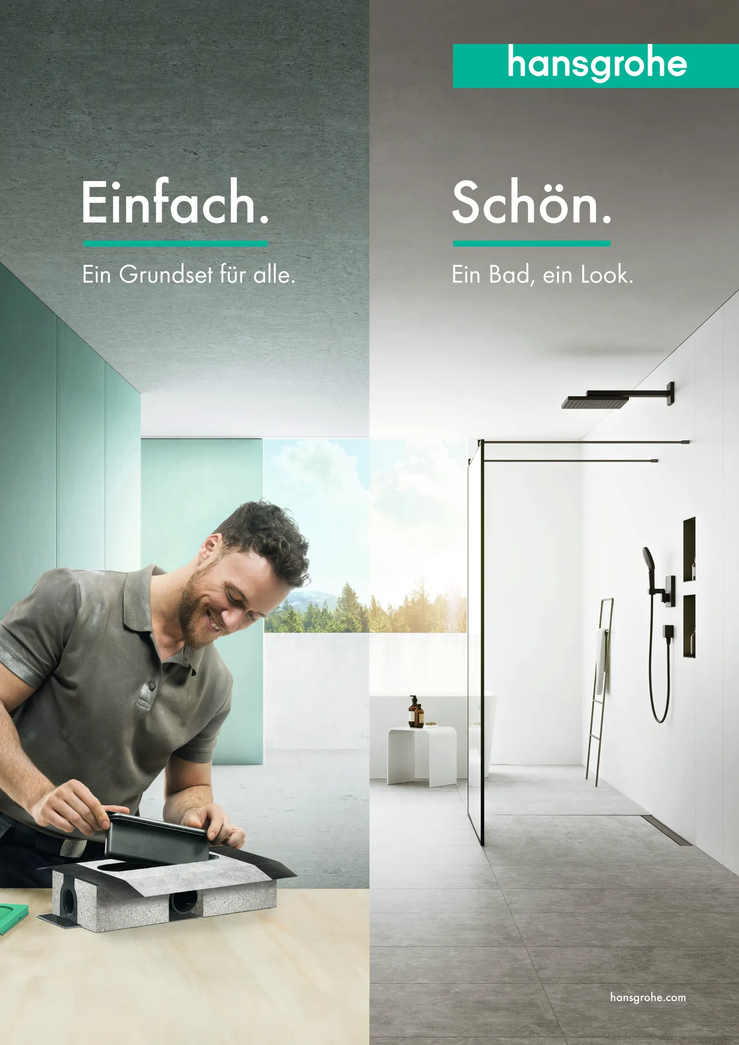 Hansgrohe uBox universal Ablaufgehäuse für Duschrinnen – 3-seitiger Anschluss DN50, waagerechter Auslass, Sperrwasserhöhe 50 mm, Mindestbauhöhe 75 mm