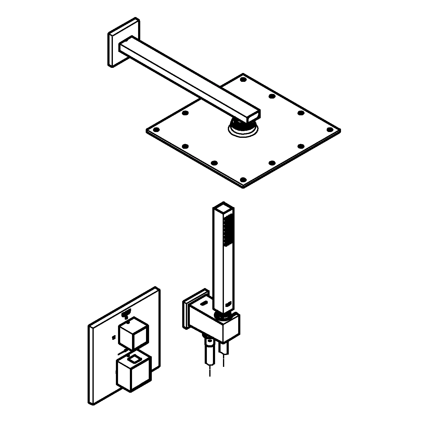 Duschsystem Unterputz Grohtherm Cube 34741, mit Grohtherm Cube Thermostat, Rainshower Allure 230 Metall-Kopfbrause, Euphoria Cube Handbrause, chrom