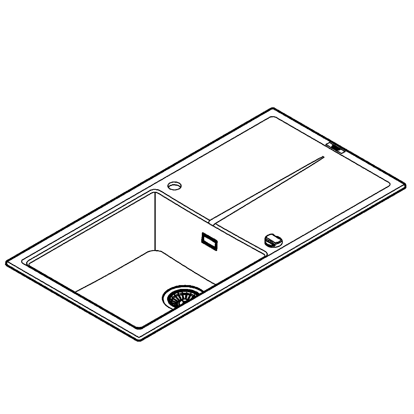 Kompositspüle K400 31641, mit Abtropffläche, Modell: K400 60-C 100/50 1.0 rev, Montageart: Standard-Einbauspüle, Maße: 1000 x 500 mm, 1 Becken: 480 x 420 x 205 mm, granit schwarz