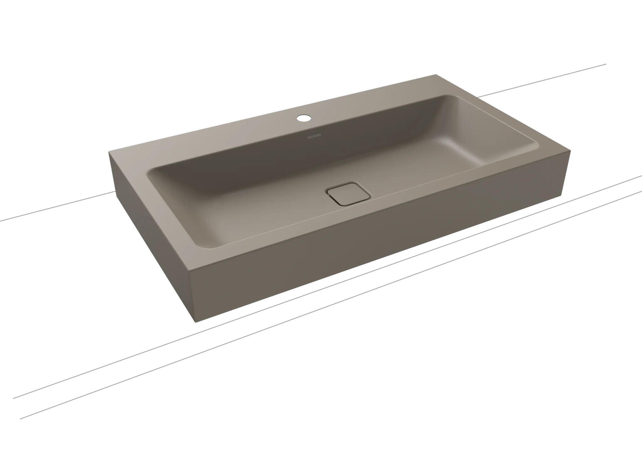 Aufsatzwaschtisch „Cono“ 90 × 50 cm, ohne Überlauf, mittig, mit Hahnlochbohrung in warm grey 60 mit Perl-Effekt