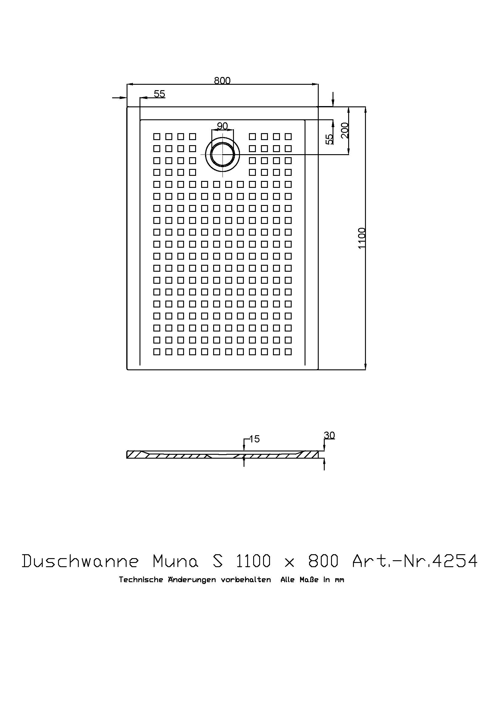 Duschwanne „Muna S“ Rechteck 110 × 80 cm in Weiß
