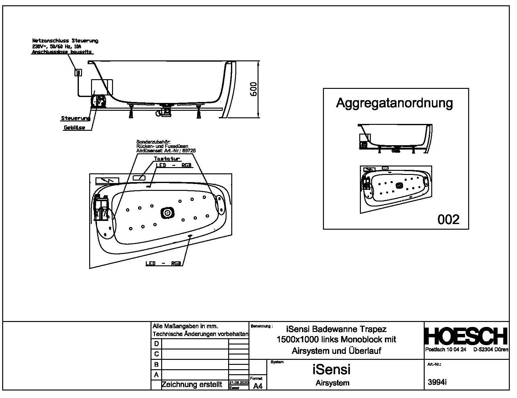 Hoesch Whirlwanne „iSensi“ Monolith mit Airsystem „iSensi“ trapez 150 × 100 cm, links in Weiß Hoesch Whirlwanne „iSensi“ Monolith mit Airsystem „iSensi“ trapez 150 × 100 cm, links in Weiß