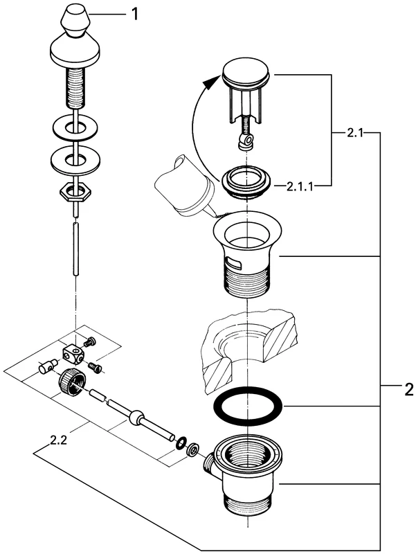 Zugstangen-Ablaufgarnitur 28900, 1 1/4'', für Waschtische, chrom