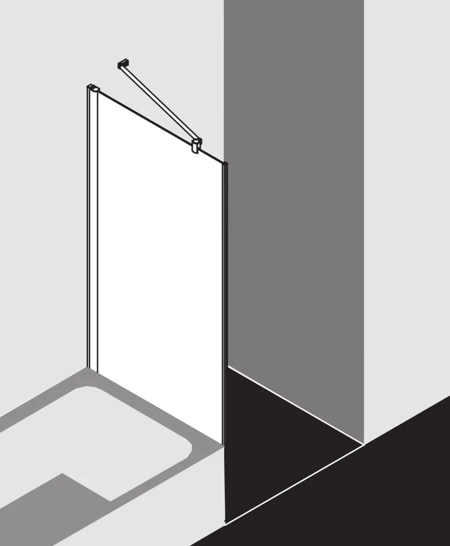Kermi verkürzte Seitenwand neben Badewanne für Ecke „PEGA“ Glas Klar, Profile Silber Hochglanz, BV: 665 - 690 mm WE: 675 - 700 mm H: 1600 mm