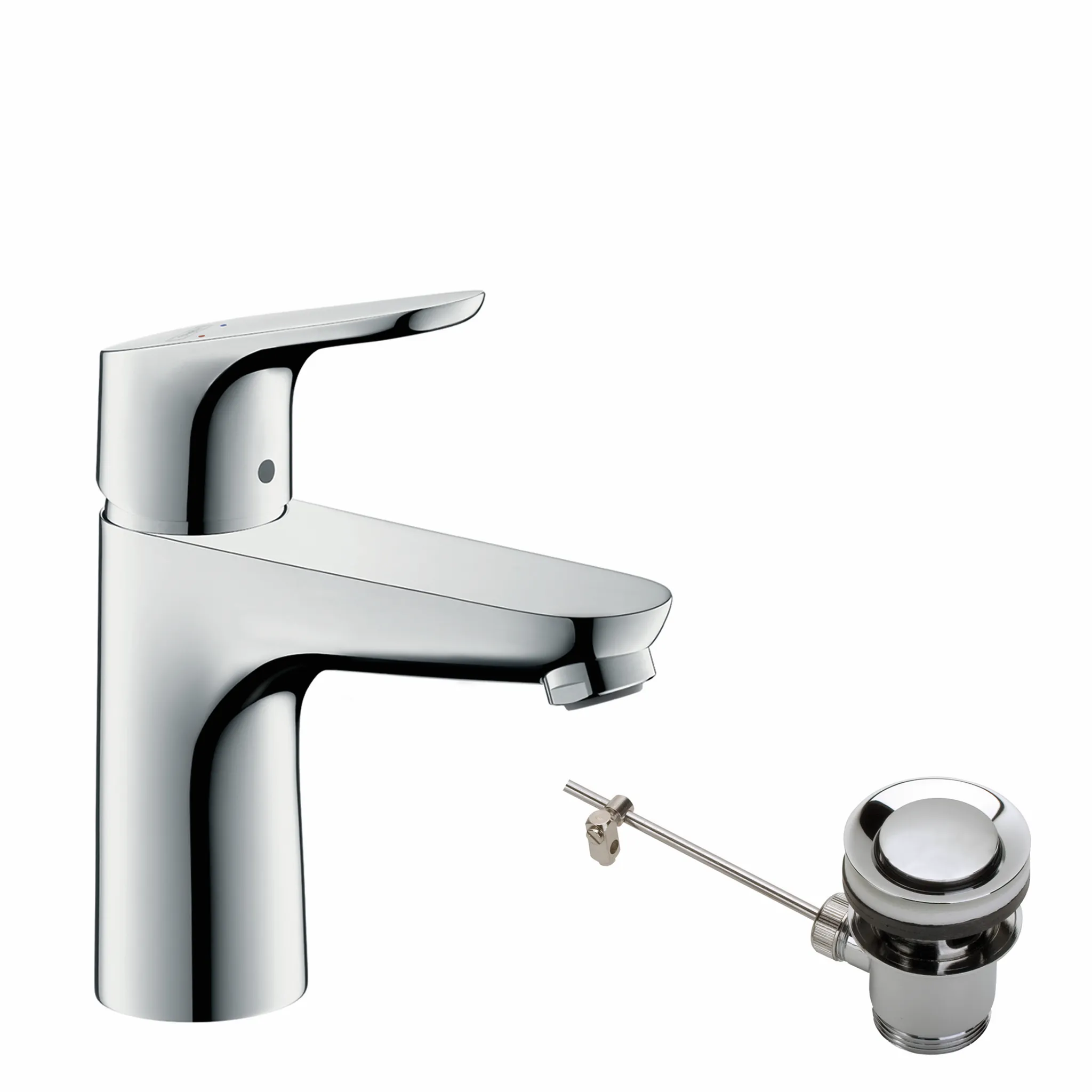 Hansgrohe Focus Einhebel-Waschtischmischer 100 mit Zugstangen-Ablaufgarnitur, Chrom Hansgrohe Focus Einhebel-Waschtischmischer 100 mit Zugstangen-Ablaufgarnitur, Chrom