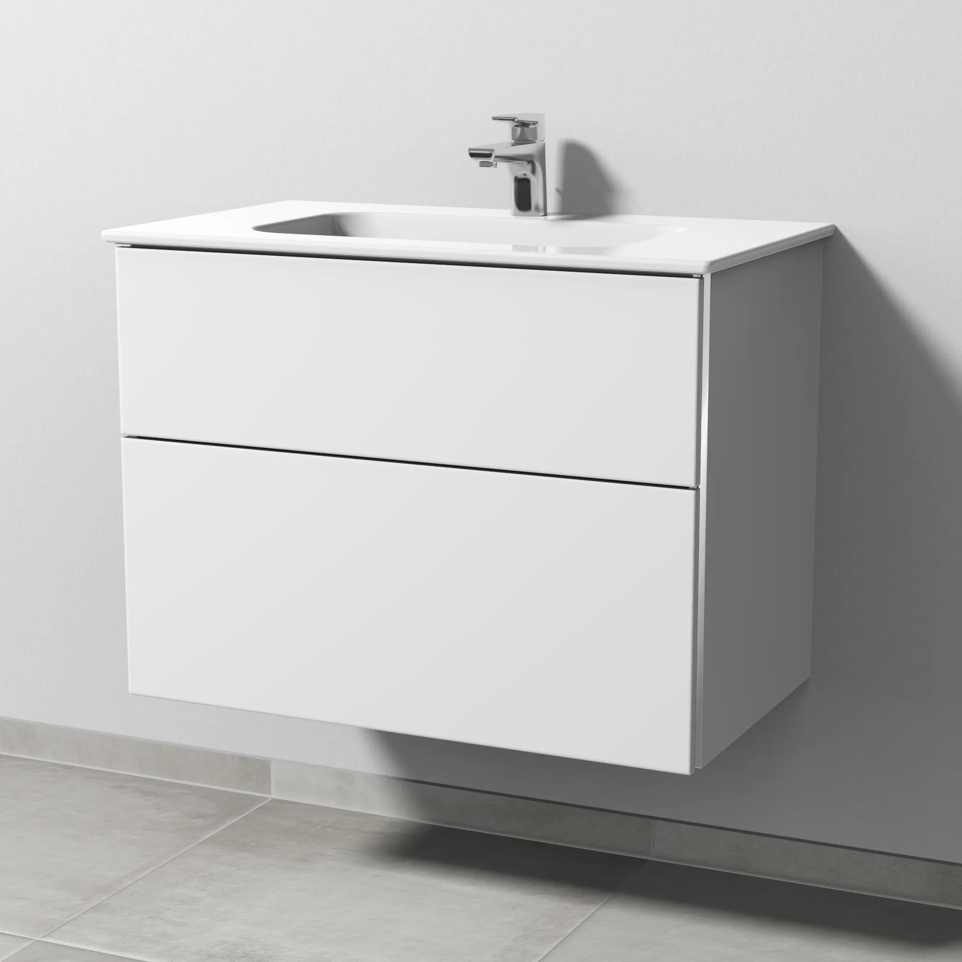 Sanipa Keramik-Waschtisch-Waschtischunterschrank mit Waschtischunterschrank „3way“ 770 × 582 × 460 mm in Weiß-Soft, mit Hahnlochbohrung, Becken mittig