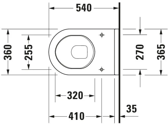 Wand-Tiefspül-WC „Starck 3“ 36,5 × 35,5 × 54 cm, Befestigung sichtbar, mit Spülrand