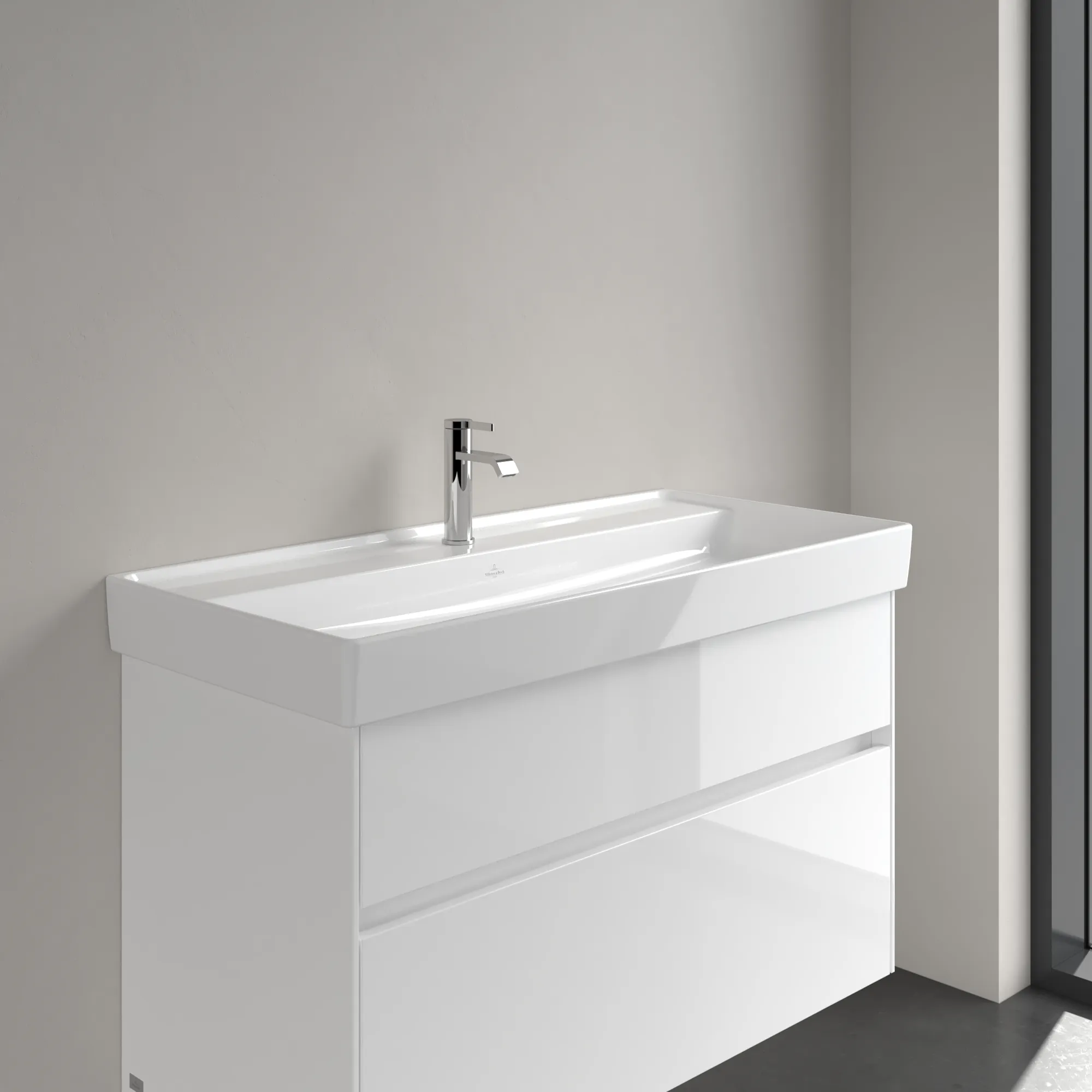 Villeroy & Boch Schrankwaschtisch aus TitanCeram „Collaro“ 1000 × 470 × 160 mm, mit Hahnlochbohrung, Hahnlochposition mittig in Weiß Alpin Villeroy & Boch Schrankwaschtisch aus TitanCeram „Collaro“ 1000 × 470 × 160 mm, mit Hahnlochbohrung, Hahnlochposition mittig in Weiß Alpin
