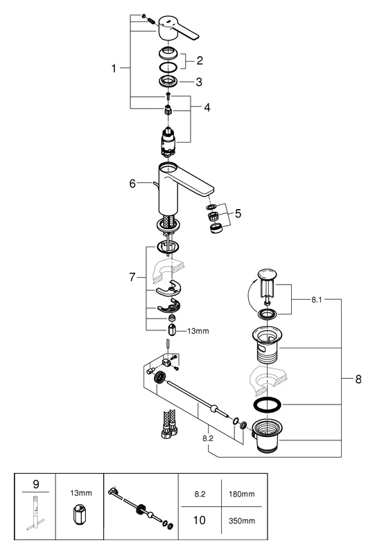 Einhand-Waschtischbatterie Lineare 23790_1, XS-Size, Einlochmontage, Energie-Spar-Funktion Mittelstellung kalt, Zugstangen-Ablaufgarnitur 1 1/4″, chrom