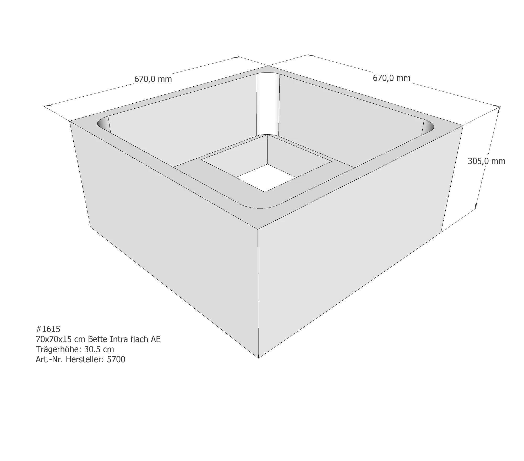 Duschwannenträger für Bette Quinta (flach/Intra) 70 × 70 × 15 cm Breite: 70 cm / Länge: 70 cm Duschwannenträger für Bette Quinta (flach/Intra) 70 × 70 × 15 cm Breite: 70 cm / Länge: 70 cm