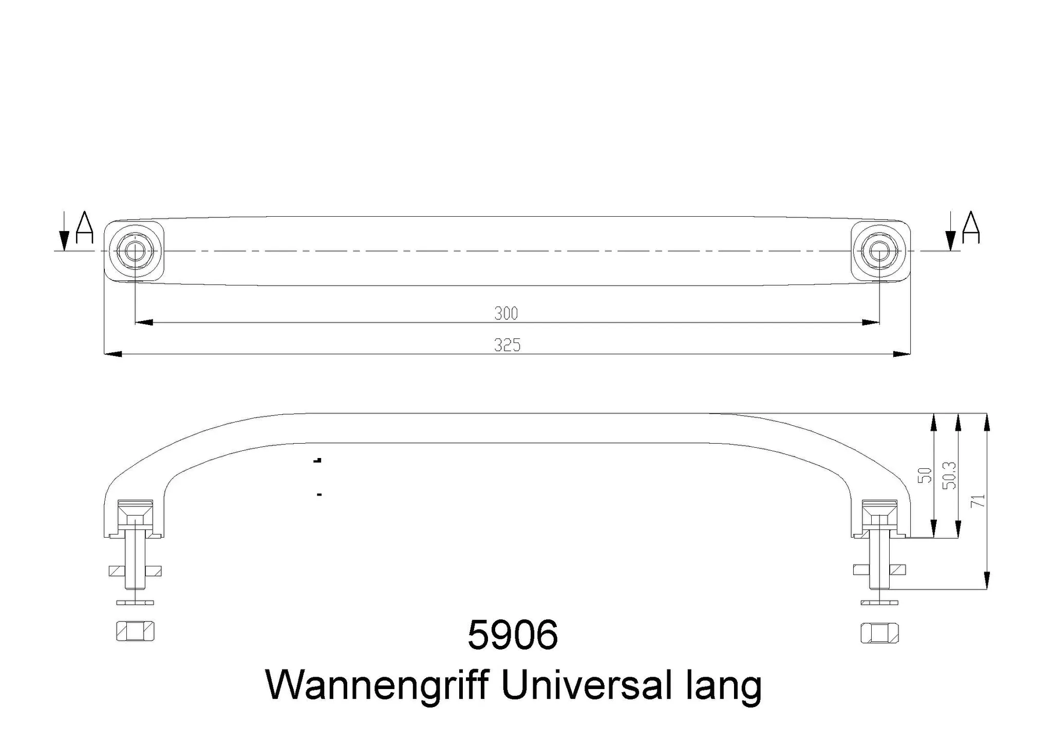 Hoesch Wannengriff Universal verchromt, Bohrlochabstand 300 mm