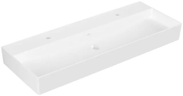 Villeroy & Boch Wandwaschtisch aus TitanCeram geschliffen „Memento 2.0“ 1200 × 470 × 150 mm, Hahnlochposition links und rechts, mit Hahnlochbohrung in Weiß Alpin