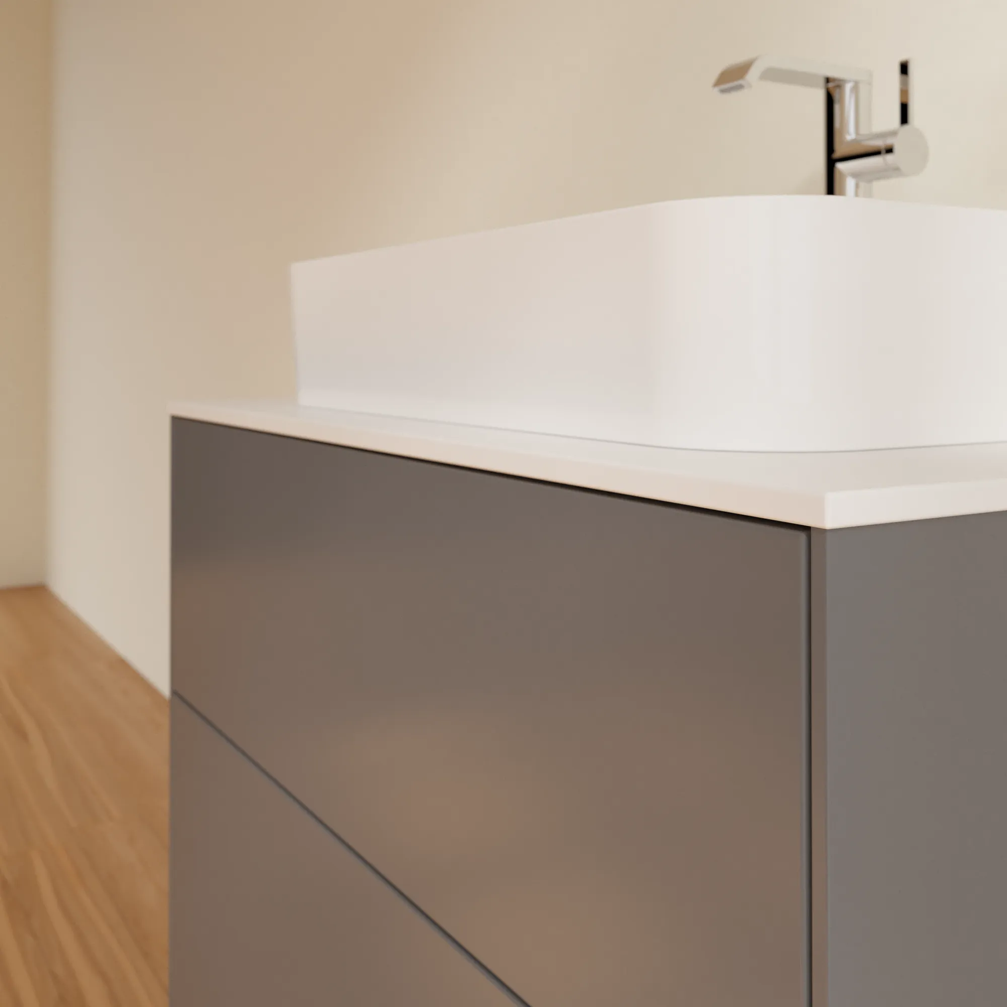 Villeroy & Boch Waschbeckenunterschrank Finion F34, Anthracite Matt Lacquer, 800 x 603 x 501 mm, mit SoftClosing und Push-to-open Funktion