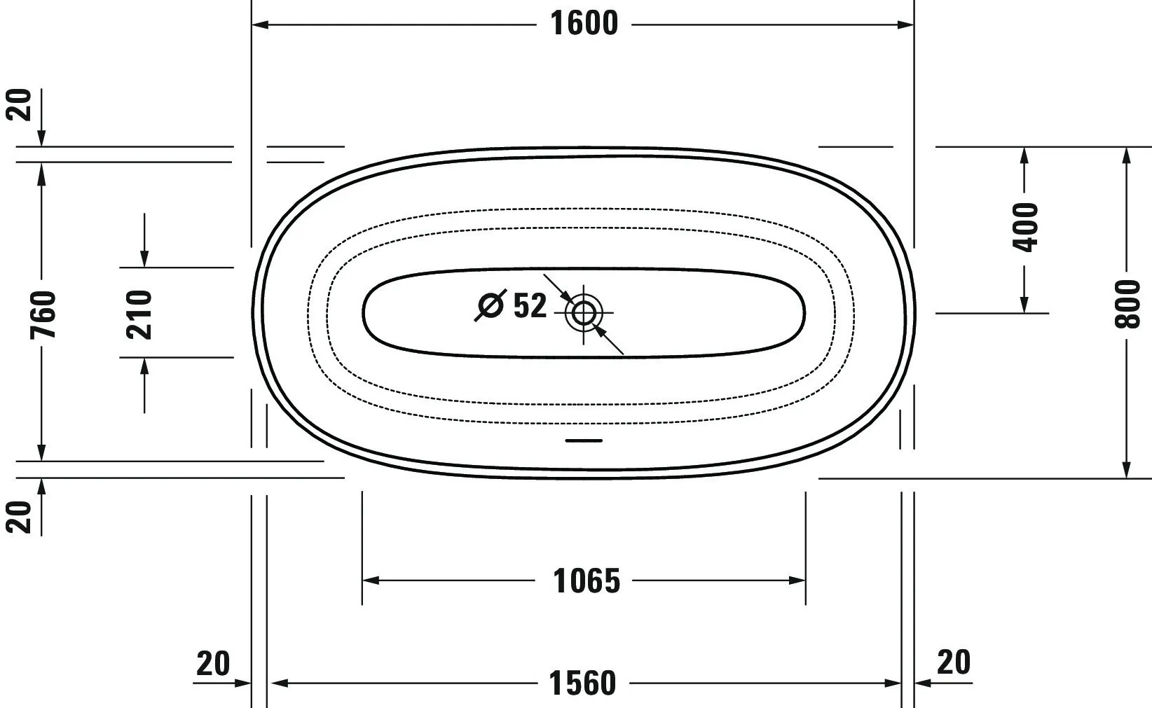 Duravit Badewanne „White Tulip“ freistehend oval 160 × 80 cm