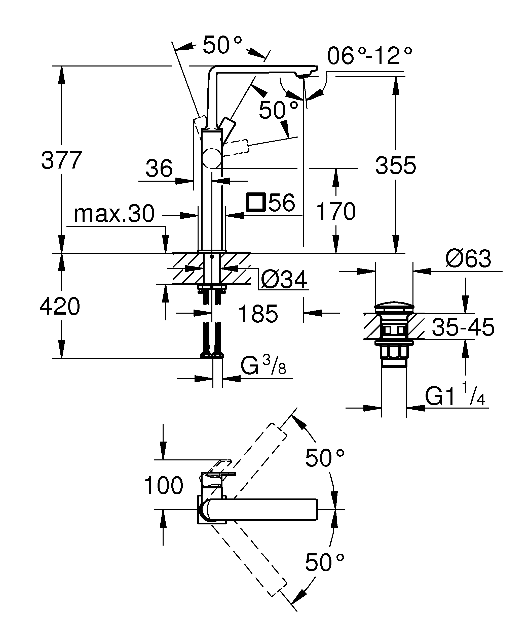 Einhand-Waschtischbatterie Allure 23403, XL-Size, Einlochmontage, glatter Körper, chrom