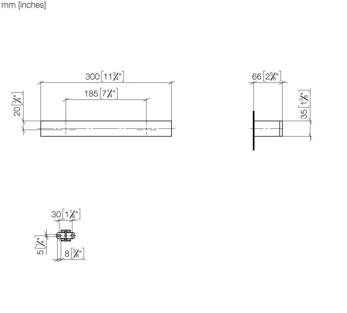 Dornbracht Wannengriff - Stichmaß 185 mm, Breite 300 mm, Höhe 35 mm, Ausladung 65 mm