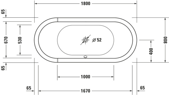 Duravit Badewanne „Starck“ oval 180 × 80 cm, Fußablauf 