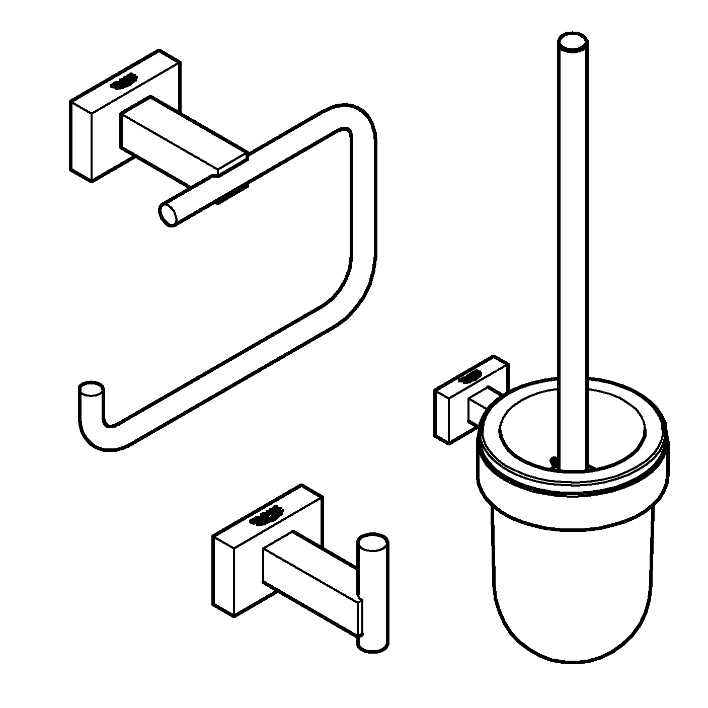 WC-Set 3-in-1 Essentials Cube 40757_1, mit Bademantelhaken, WC-Papierhalter ohne Deckel, Toilettenbürstengarnitur, chrom