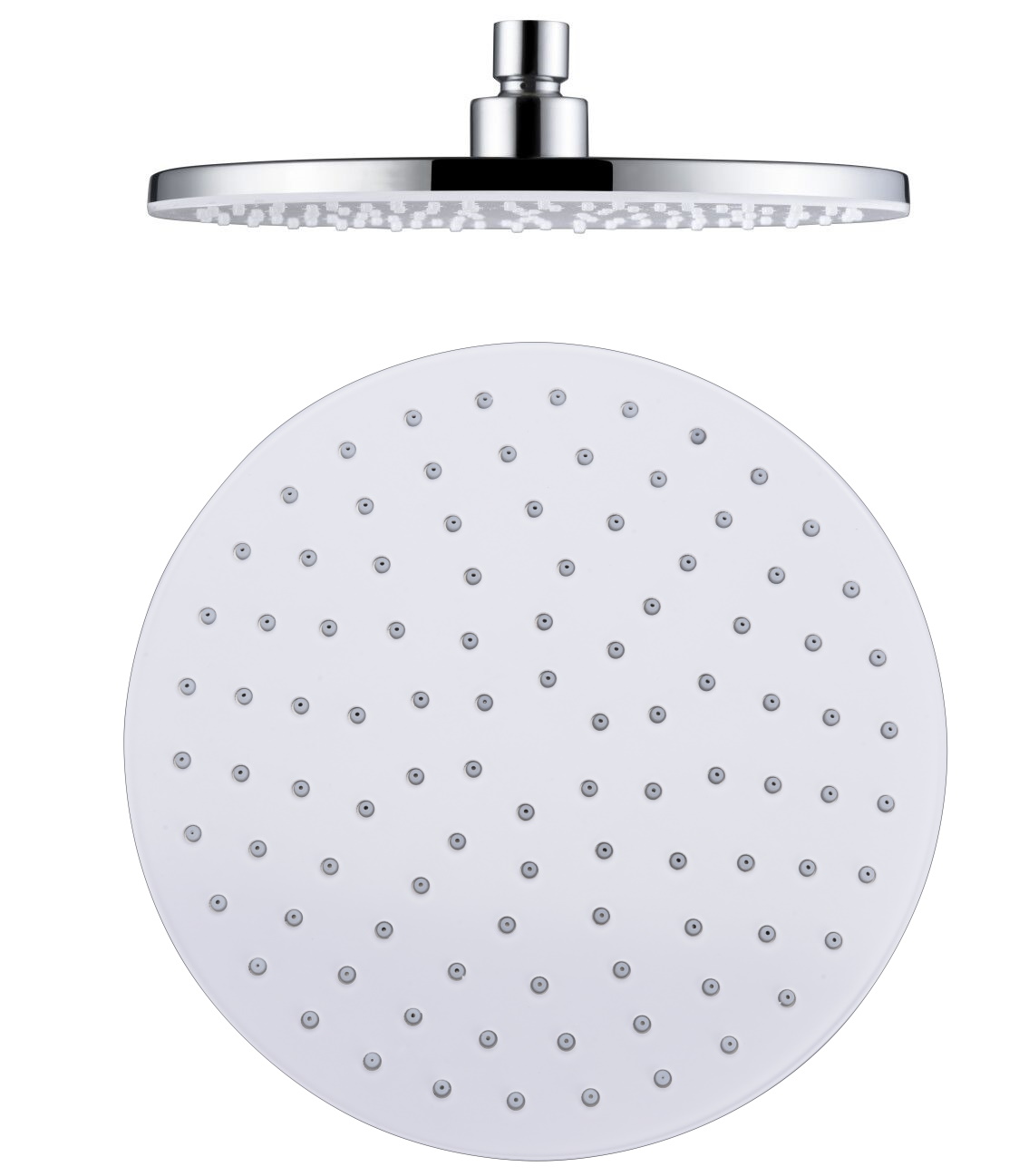 Kopfbrause AqvaShower - rund - 230 mm Durchmesser - Höhe 12,5 mm -"easy-clean" - 1/2″ IG - Kugelgelenk, 45° schwenkbar - transparente Acryl-Strahlplatte - Messing-Abdeckung - weiß / chrom Kopfbrause AqvaShower - rund - 230 mm Durchmesser - Höhe 12,5 mm -"easy-clean" - 1/2″ IG - Kugelgelenk, 45° schwenkbar - transparente Acryl-Strahlplatte - Messing-Abdeckung - weiß / chrom