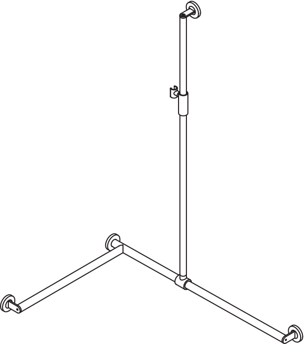 Duschhandlauf mit verschiebbarer Brausehalterstange, Edelstahl, PVD, mit magnetischem Brausehalter, senkrechte Länge 1250 mm, waagerechte Längen 947 mm und 647 mm, D: 32 mm, 70 mm tief, Ausführung links, in Farbe CK (messing glänzend)