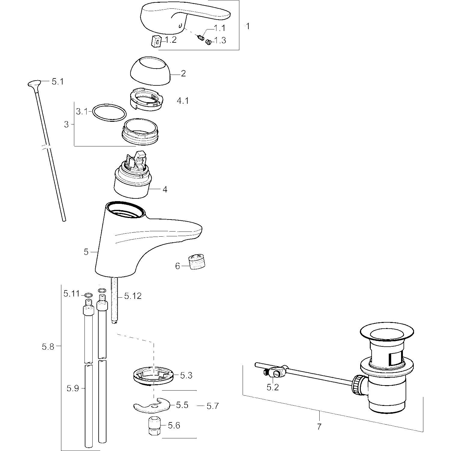 HA Einhebelmischer Waschtischbatterie HANSAMIX 0109 Kupferrohr Zugstangenablaufgarnitur Ausladung 141 mm DN15 Chrom