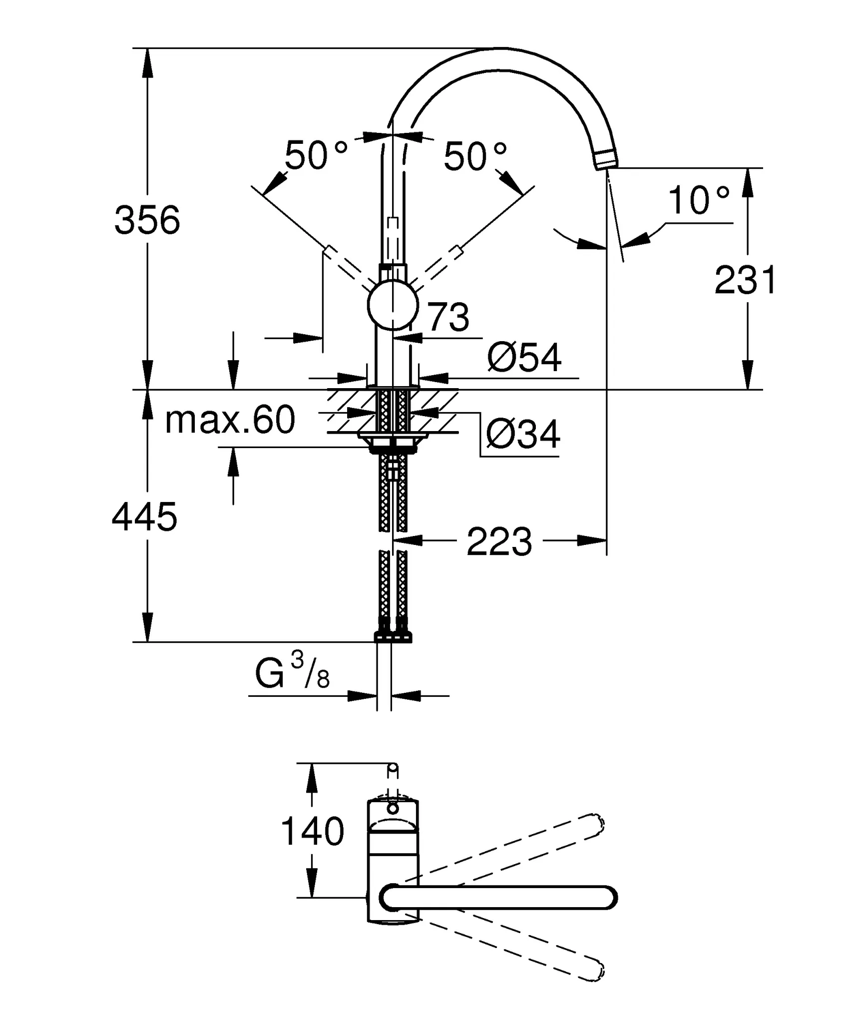 Einhand-Spültischbatterie Minta 32917, Einlochmontage, C-Auslauf Einhand-Spültischbatterie Minta 32917, Einlochmontage, C-Auslauf