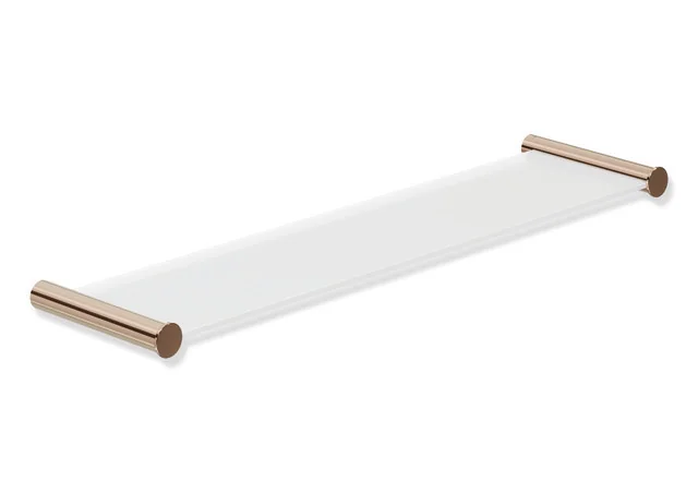 Ablage des Systems 162, Edelstahl, PVD, bestehend aus seitlichen Halteelementen und Ablagefläche aus Glas, 450 mm breit, 122 mm tief, in Farbe CK (Messing glänzend) Ablage des Systems 162, Edelstahl, PVD, bestehend aus seitlichen Halteelementen und Ablagefläche aus Glas, 450 mm breit, 122 mm tief, in Farbe CK (Messing glänzend)