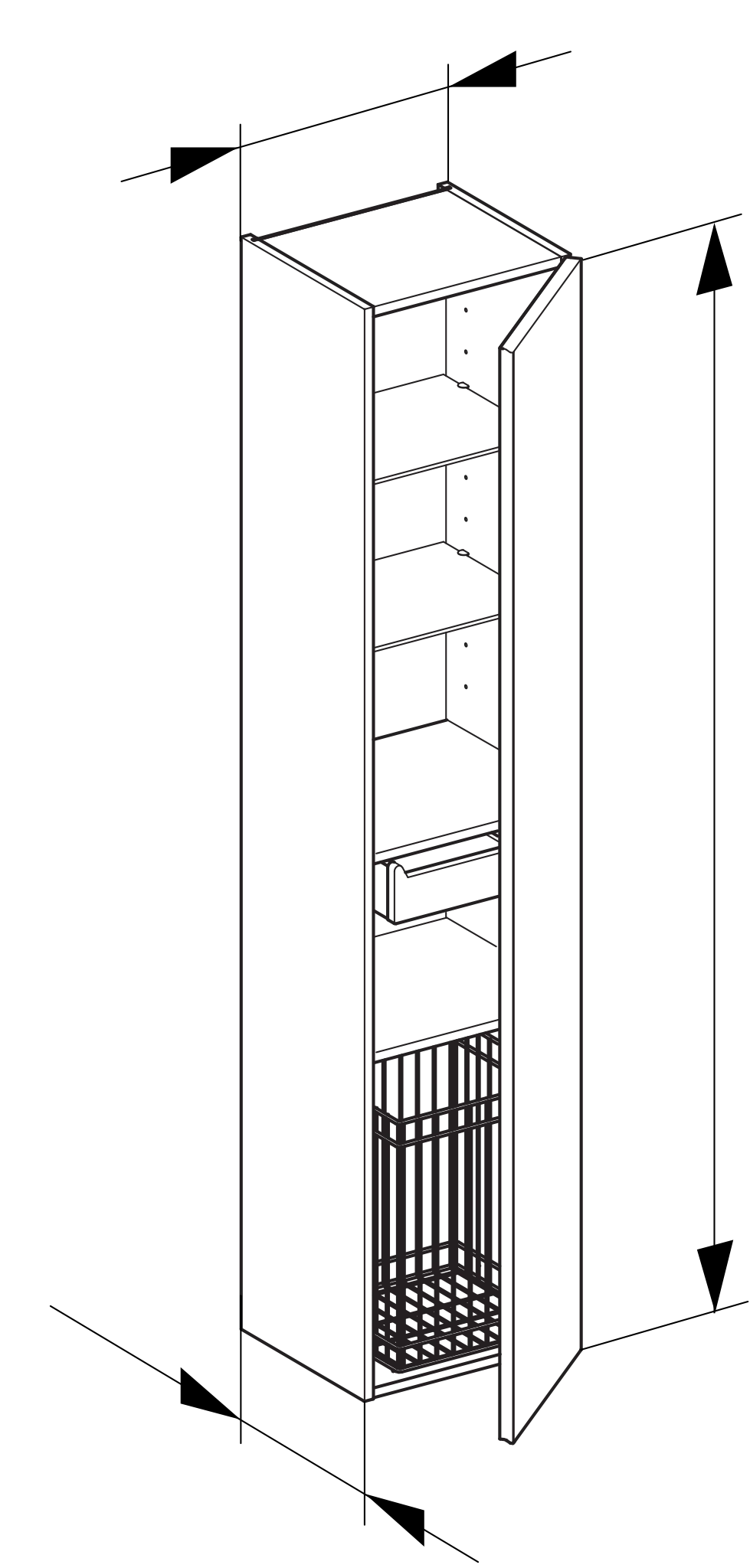 Royal Reflex Hochschrank mit Wäschekorb 1-türig, Anschlag rechts 350 x 1670 x 335 mm weiß/weiß