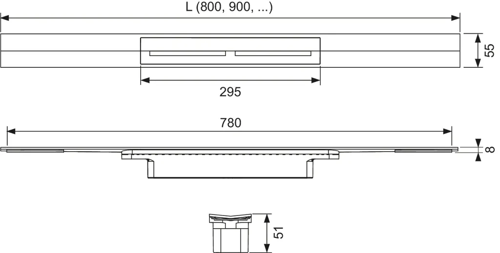 TECEdrainprofile Duschprofil, 800 mm, Edelstahl poliert